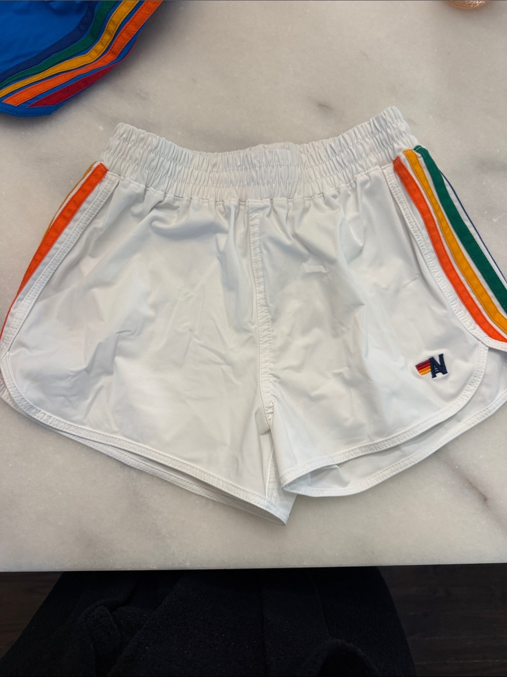 Aviator Nation White Shorts with Rainbow Side Stripes